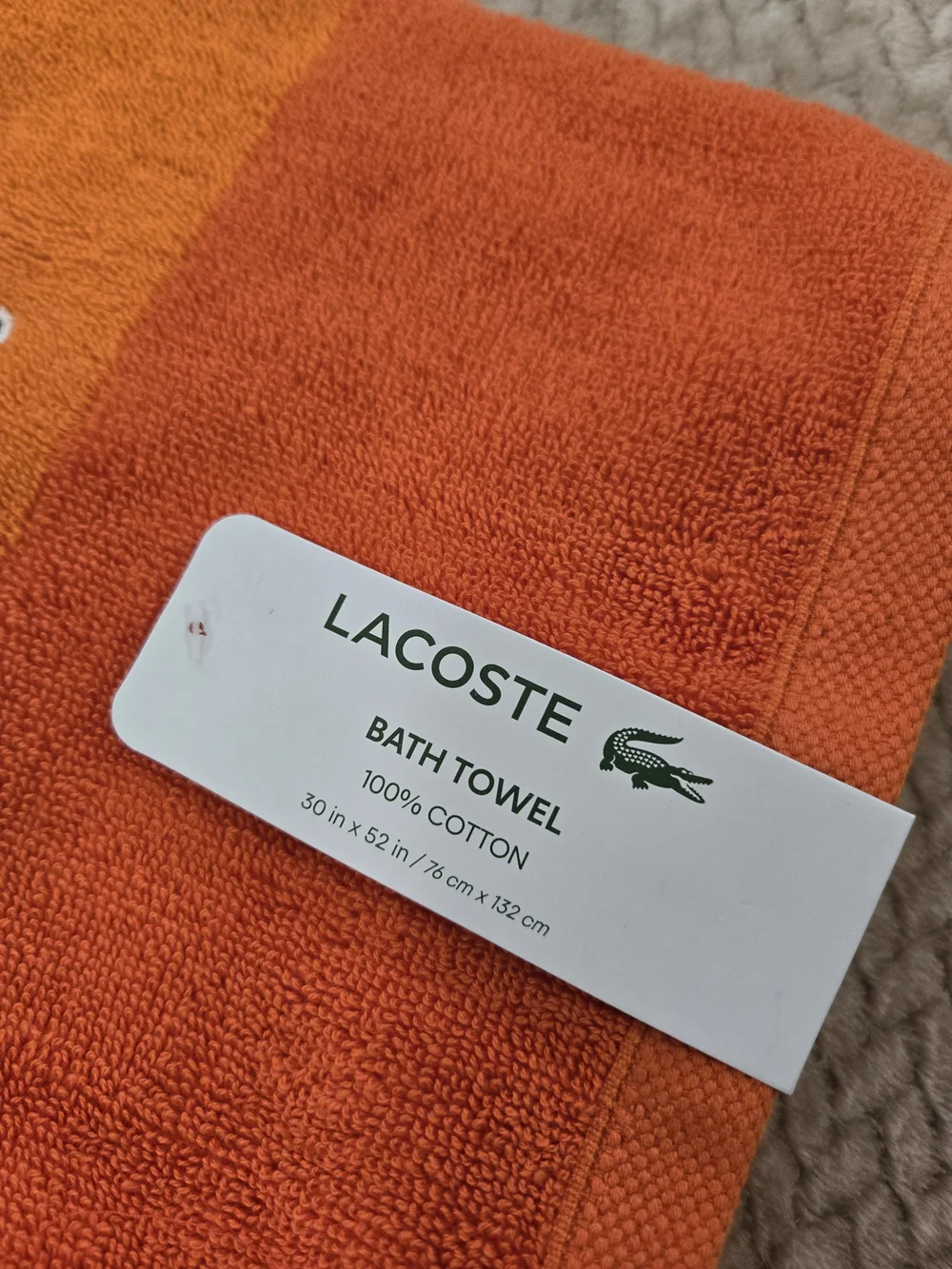 Lacoste Orange Bath Towels Set of 2 Crocodile Logo 100% Cotton New